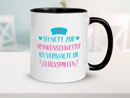 Krankenschwester verwaltet Glückspille | Herzschlag |Spritze lustig Humor Tasse