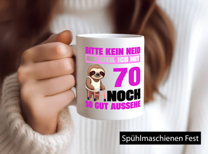 70. Geburtstag | Bitte kein Neid Faultier 70 Jahre v2 Humor Geschenkidee Tasse