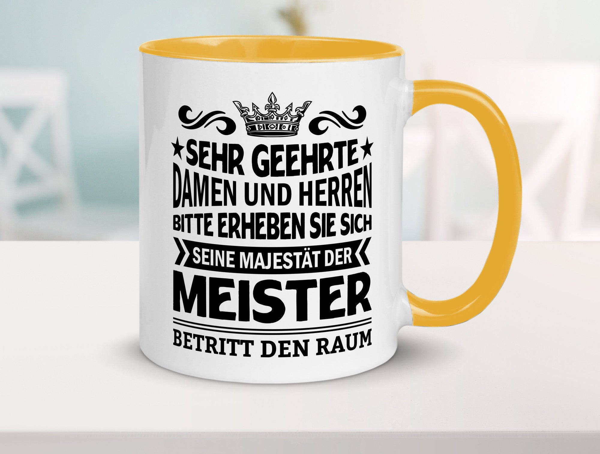 Erheben Sie sich der meister betritt den Raum Geschenkidee Humor Tasse