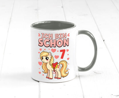 7. Geburtstag | 7 Jahre Mädchen Reiten Pony lustiger Spruch Geschenk Tasse