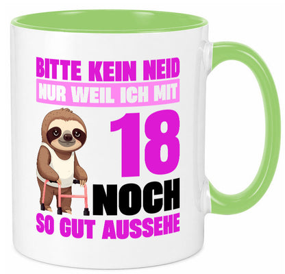 18. Geburtstag | Bitte kein neid Faultier 18 Jahre Geschenk Geschenkidee Tasse