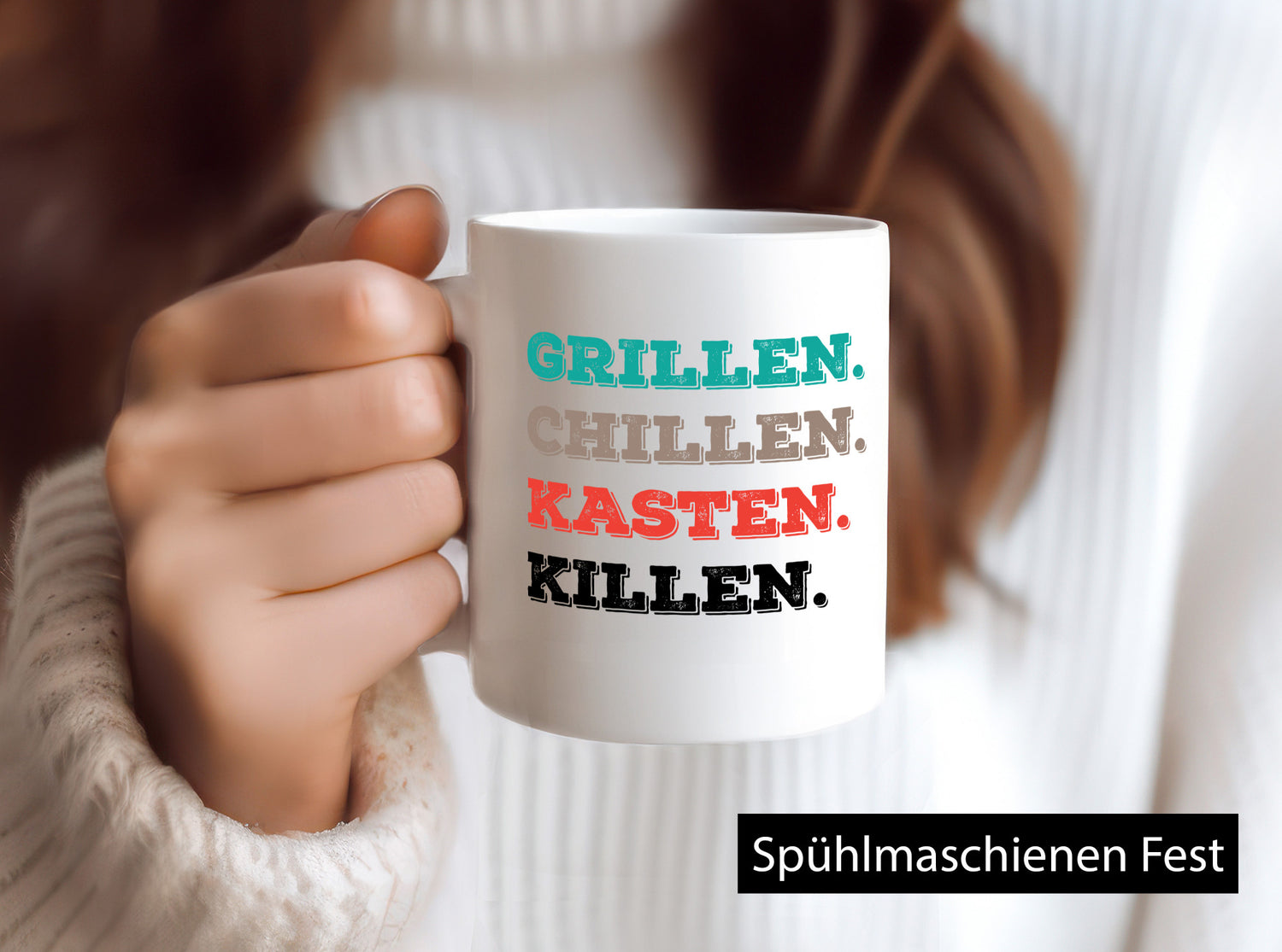 Grillen Chillen Kasten Killen | Bier Bierliebhaber Humor Geschenkidee Tasse