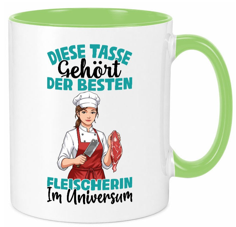 Im Universum: Fleischerin | Schlachterei lustiger Spruch Geschenk Humor Tasse