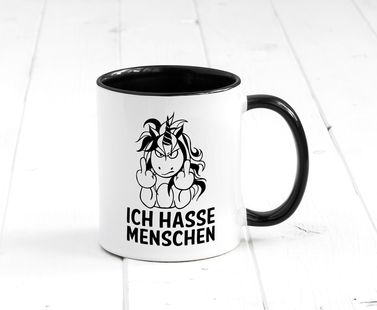 Ich hasse Menschen | Einhorn Stinkefinger lustig Humor Geschenkidee Geschenk Tasse