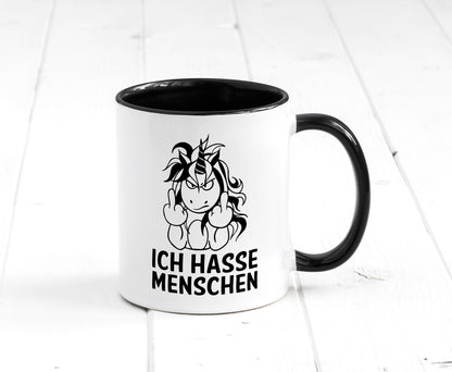 Ich hasse Menschen | Einhorn Stinkefinger lustig Humor Geschenkidee Geschenk Tasse