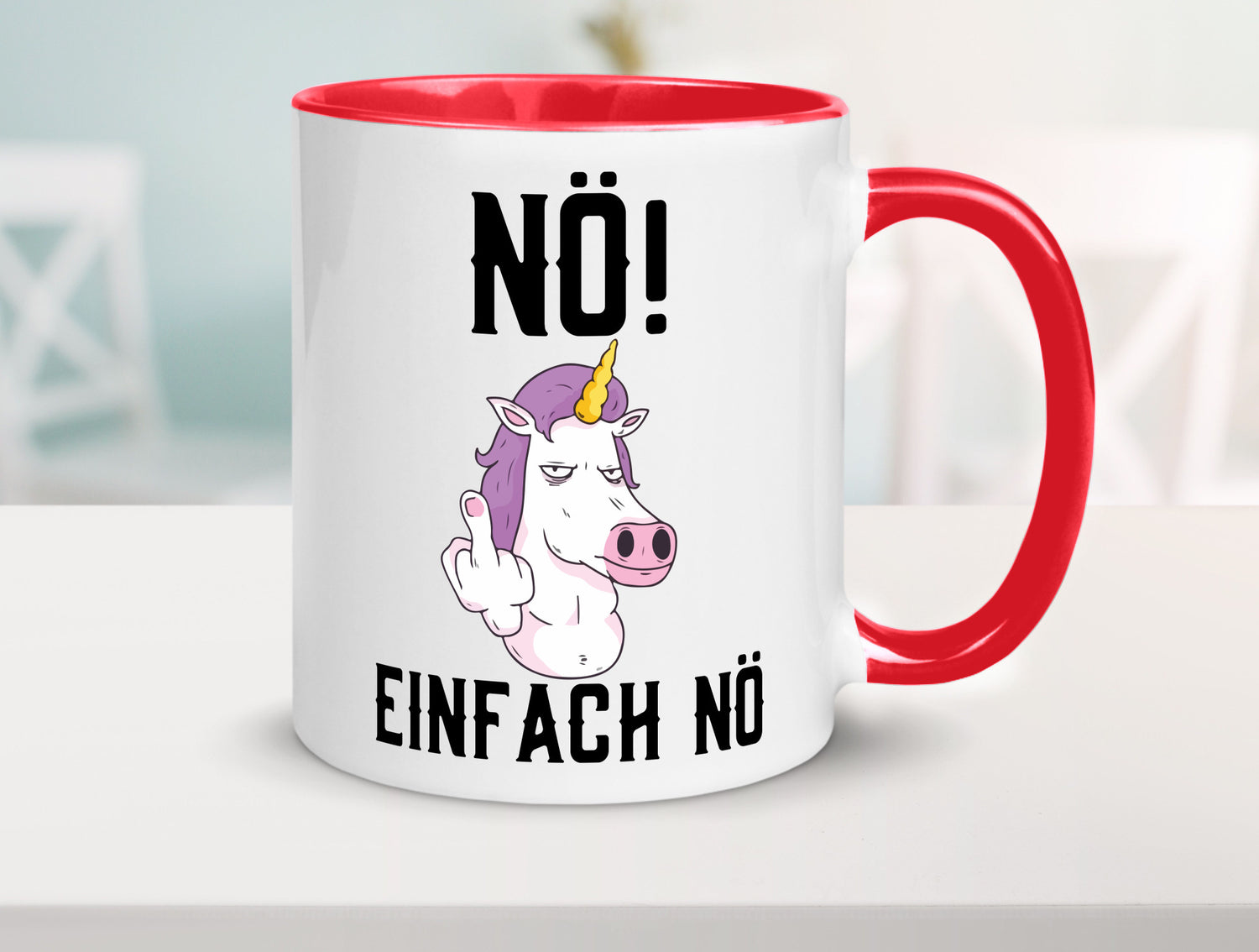 Einfach Nö | Keinen Bock Einhorn Mittelfinger Comic Geschenkidee Humor Tasse