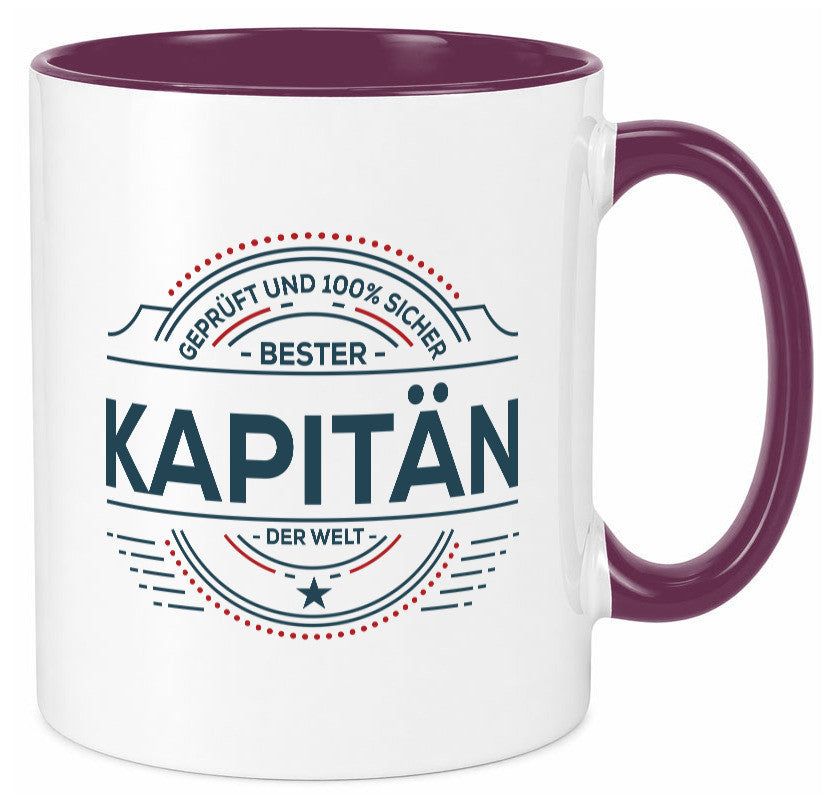 Geprüft und sicher: Kapitän | Schiffskapitän Schiff lustiger Spruch Geschenk Tasse