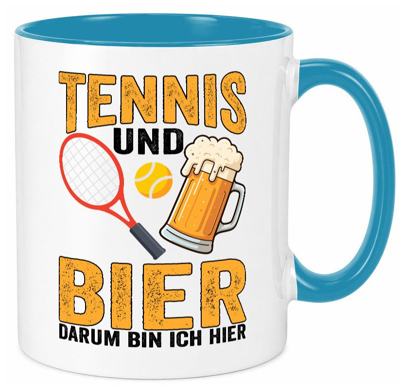 Tennis und Bier darum bin ich hier | Tennisspieler v2 Geschenkidee Humor Tasse