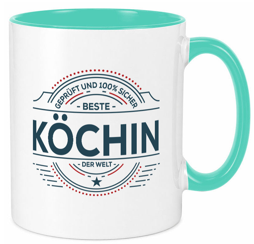 Geprüft und sicher: Köchin | Chefköchin Chefkoch lustiger Spruch Geschenk Tasse