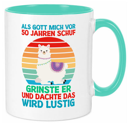 50. Geburtstag | 50 Jahre Gut Schuf mich Lama v2 Humor Geschenkidee Tasse
