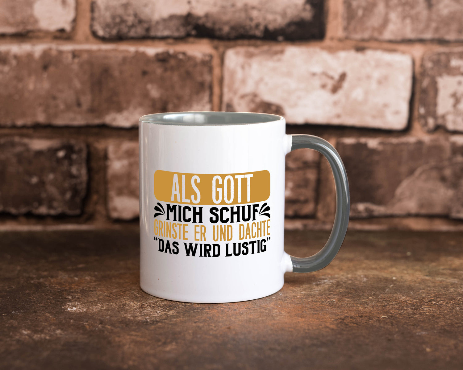 Als Gott mich Schuf Grinste er lustiger Spruch Geschenk Humor Geschenkidee Tasse