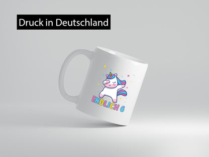 Endlich 6 | Einhorn Sterne lustiger Spruch Geschenk Humor Geschenkidee Tasse