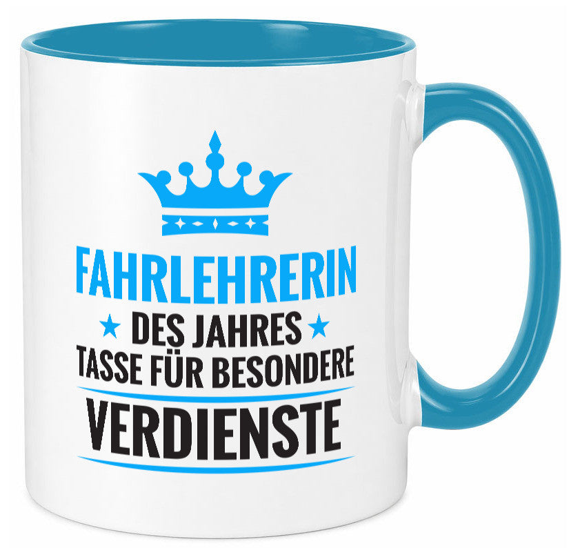 Besonderer Verdienst: Fahrlehrerin| Fahrschule lustiger Spruch Geschenk Humor Tasse