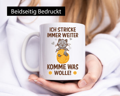 Stricke immer weiter, komme was wolle | Knöpfe Katze lustig Tierliebhaber Humor