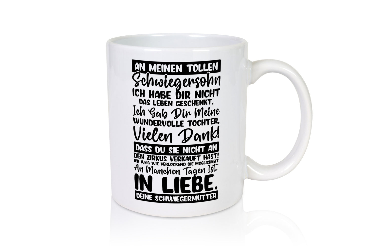 An meinen tollen Schwiegersohn vl1 Humor Familie Geschenkidee Tasse