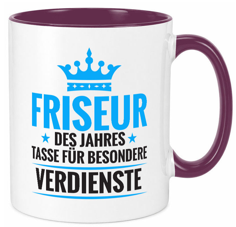 Besonderer Verdienst: Friseur | Frisör Geschenkidee Humor Tasse