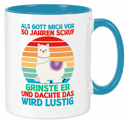50. Geburtstag | 50 Jahre Gut Schuf mich Lama v2 Humor Geschenkidee Tasse