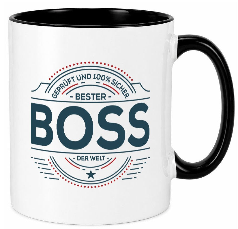 Geprüft und sicher: Boss | Führungskraft Vorgesetzter lustiger Spruch Geschenk Tasse