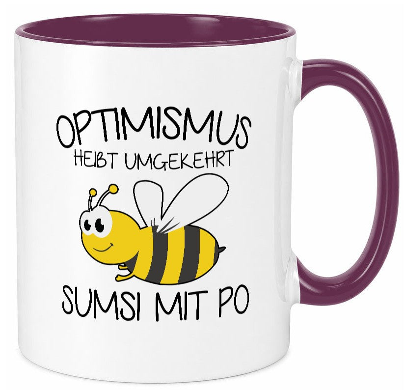 Optimismus umgekehrt heißt Sumsimitpo | Biene lustiger Spruch Geschenk Humor Tasse