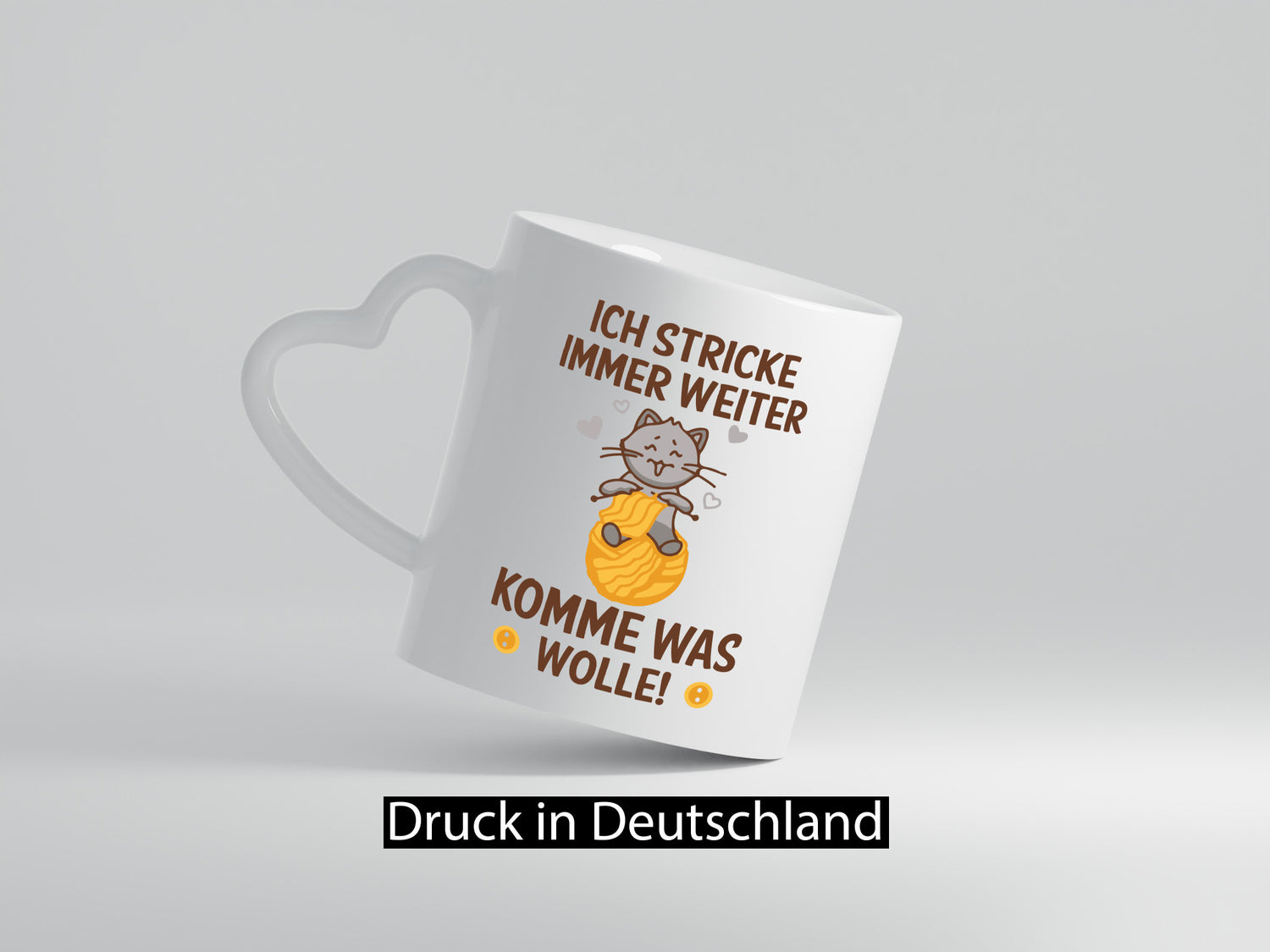 Stricke immer weiter, komme was wolle | Knöpfe Katze lustig Tierliebhaber Humor