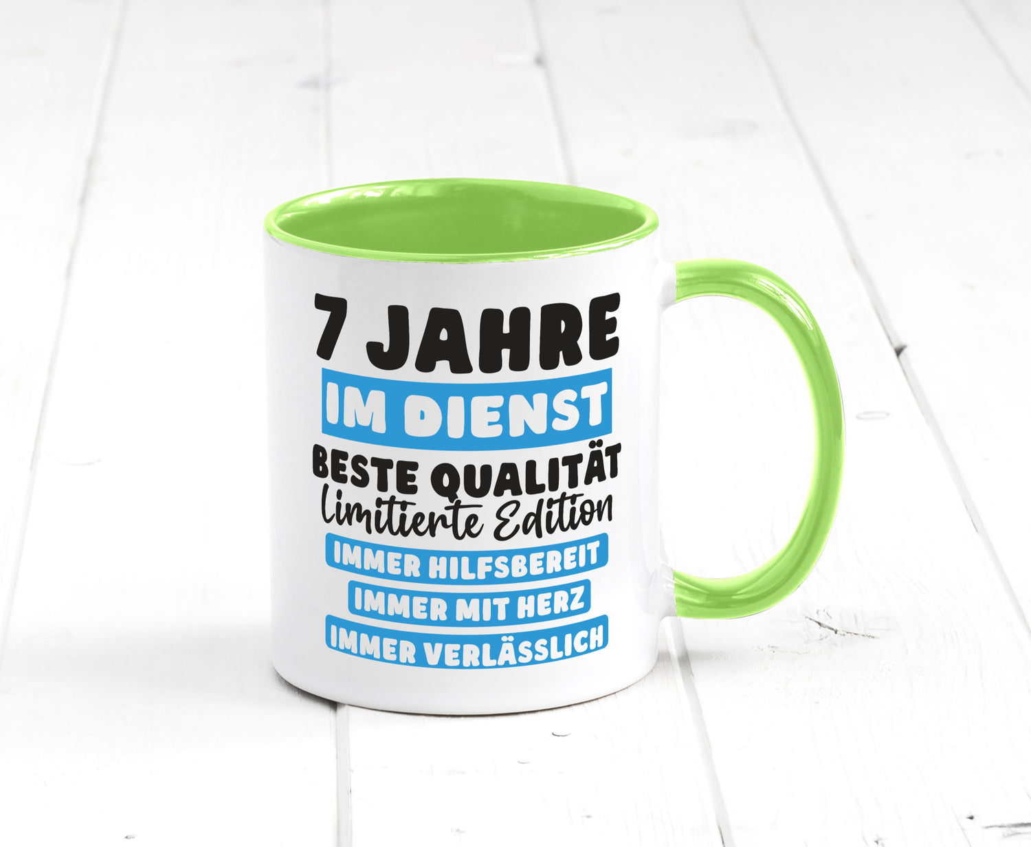 7 Jahre im Dienst | Jubiläum Arbeit v6 lustig Kollegen Büro Geschenk Tasse