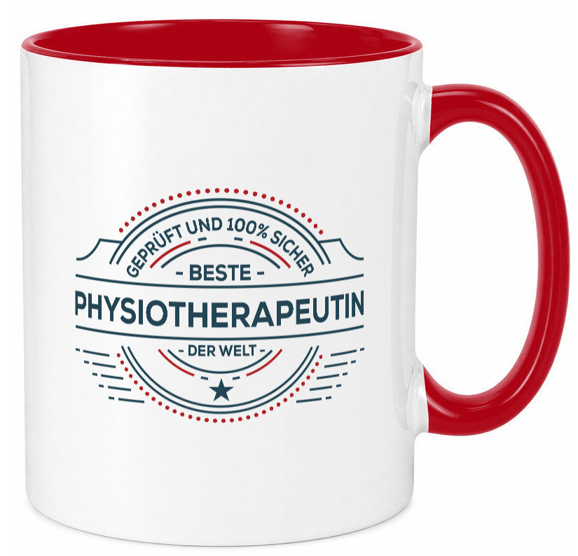 Geprüft und sicher: Physiotherapeutin Humor Geschenkidee Tasse