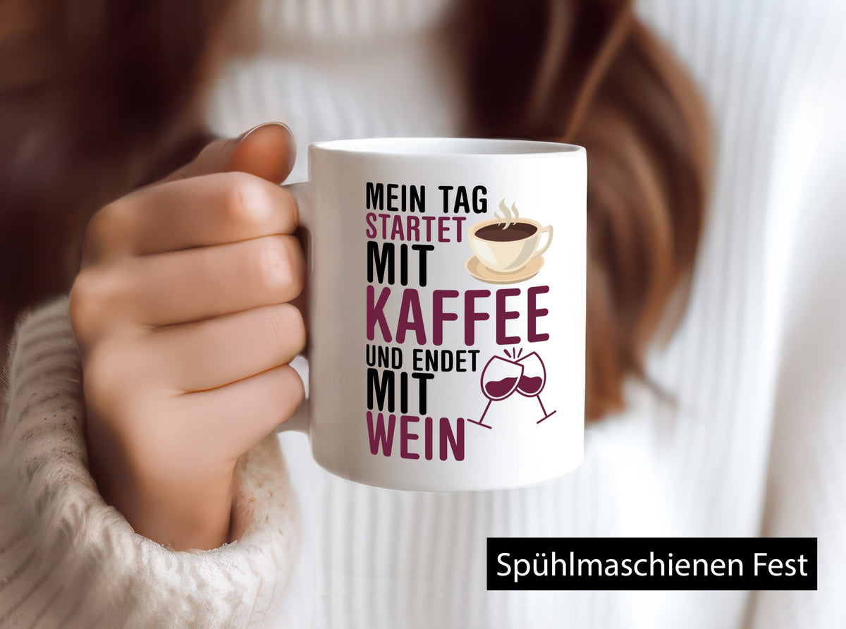 Mit Kaffe und Wein | Kaffeeliebhaber Weinliebhaber Geschenkidee Humor Tasse