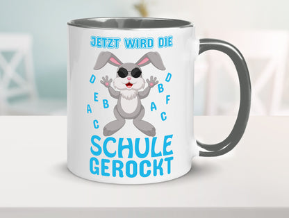 Schule wird gerockt | Schulbeginn Tasse cooler Hase lustiger Spruch Geschenk