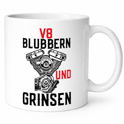 Blubbern und Grinsen | V8 Motor Hubraum Autofan Humor Geschenkidee Tasse