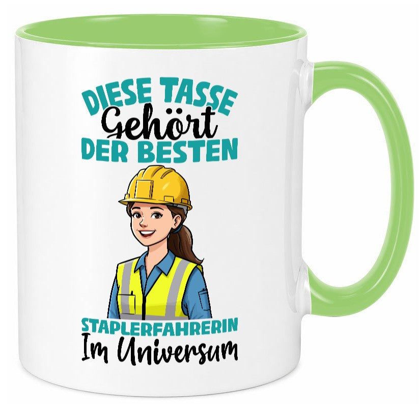 Im Universum: Staplerfahrerin | Gabelstapler Humor Geschenkidee Tasse