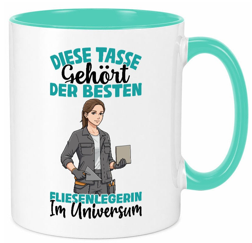 Im Universum: Fliesenlegerin | Fliesenlegen Bau Geschenkidee Humor Tasse