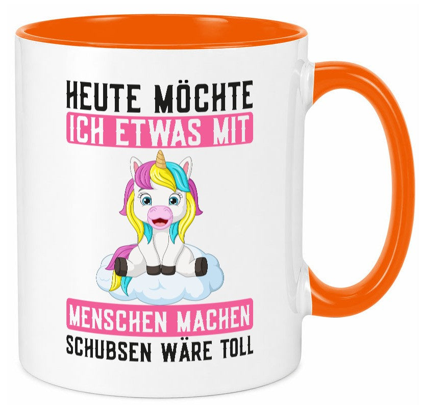 Mit Menschen machen | Schubsen Einhorn Nerv mich ned lustig Humor Geschenkidee Tasse