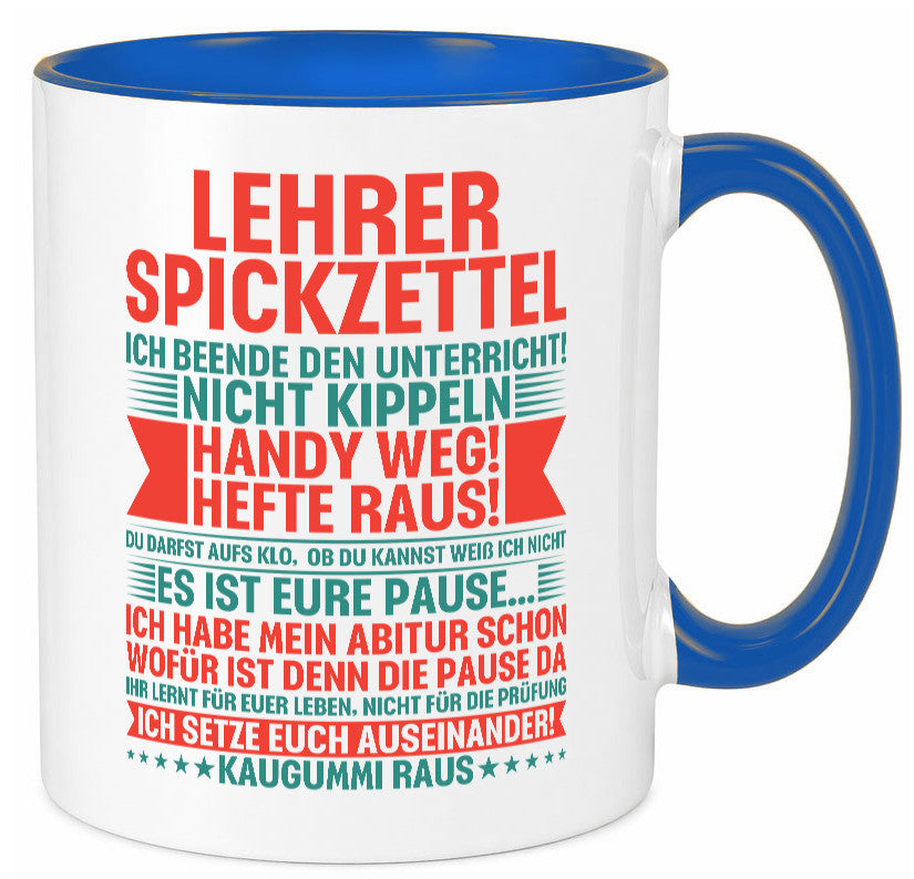 Lehrer Spickzettel | Beruf Tasse lustiger Spruch vl4 lustig Arbeit Kollegen