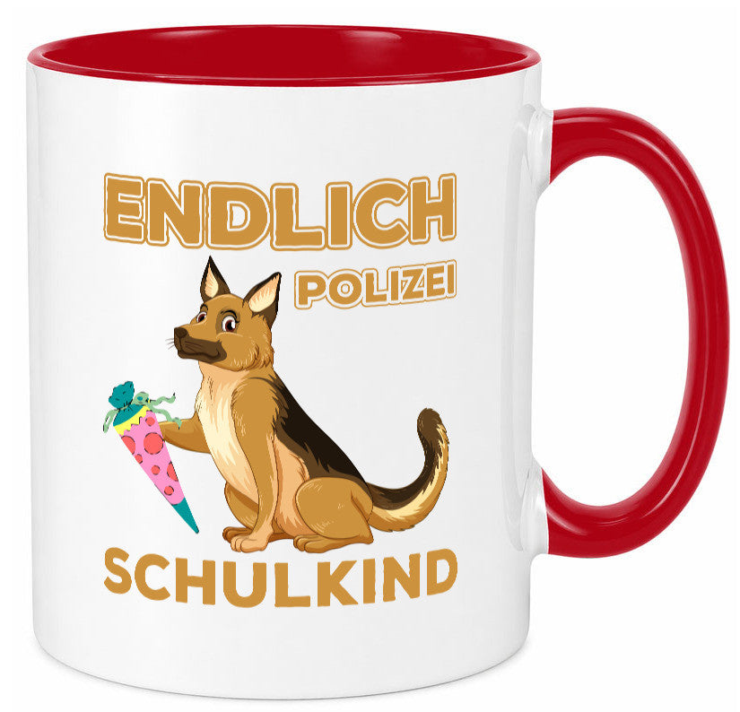 Endlich Schulkind | Tasse Einschulung Polizei Hund lustiger Spruch Geschenk