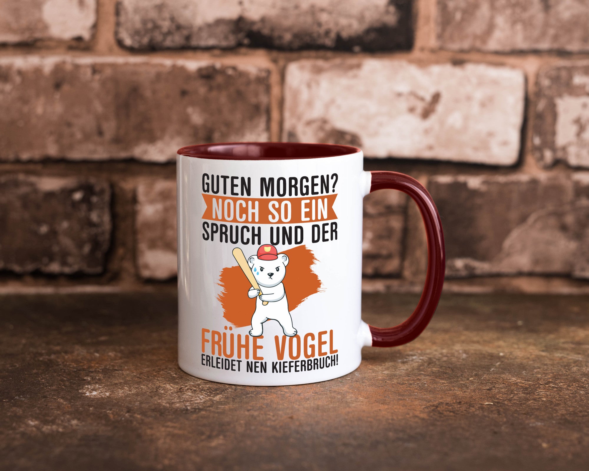 Guten Morgen | Bär Der frühe Vogel erledidet Kiferbruch Humor Geschenkidee Tasse