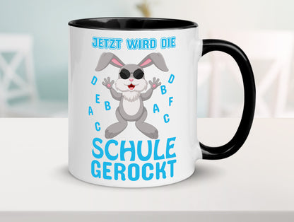 Schule wird gerockt | Schulbeginn Tasse cooler Hase lustiger Spruch Geschenk