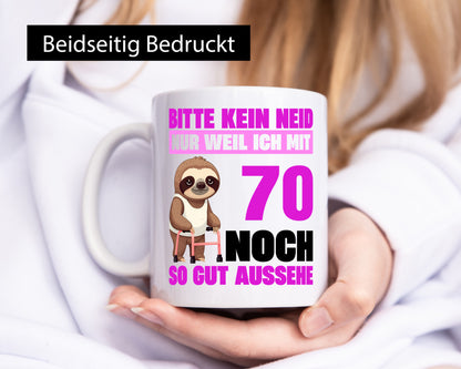 70. Geburtstag | Bitte kein Neid Faultier 70 Jahre v2 Humor Geschenkidee Tasse