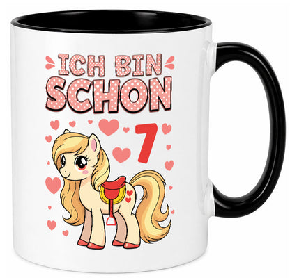 7. Geburtstag | 7 Jahre Mädchen Reiten Pony lustiger Spruch Geschenk Tasse