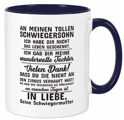 An meinen tollen Schwiegersohn lustiger Spruch Geschenk Familie Geschenkidee Tasse