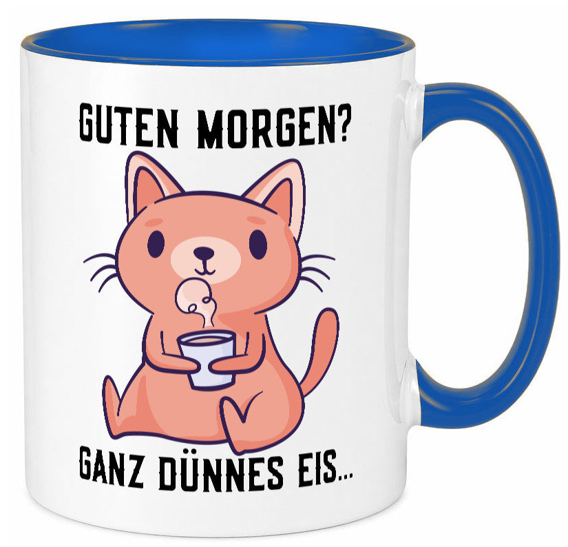 Guten Morgen | Morgenmuffel Dünnes Eis Katze mit Pulli Geschenk Tierliebhaber Tasse