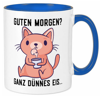 Guten Morgen | Morgenmuffel Dünnes Eis Katze mit Pulli Geschenk Tierliebhaber Tasse