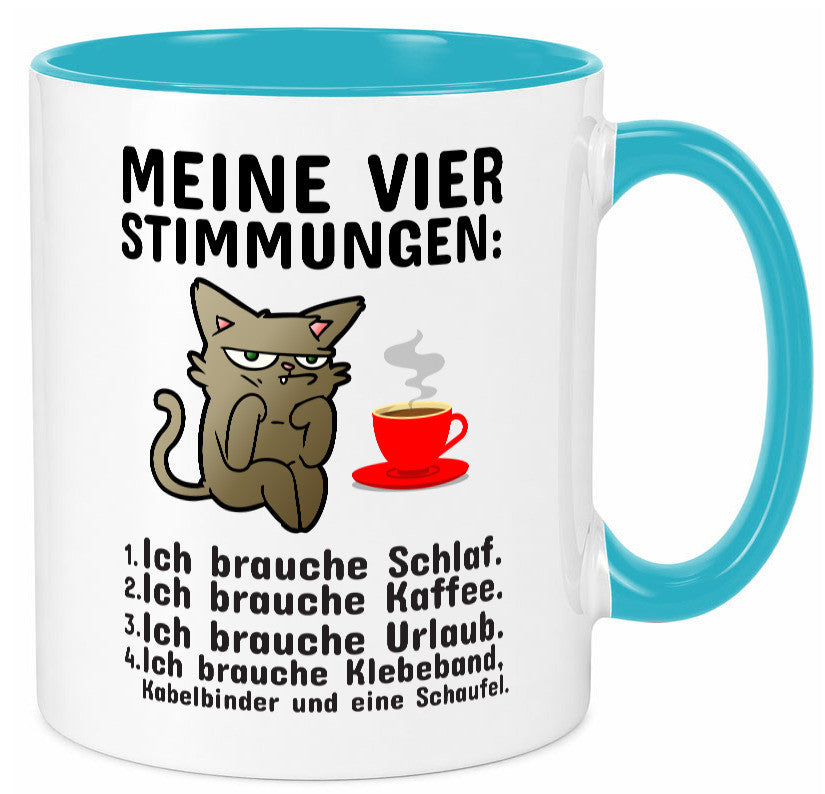 Vier Stimmungen | Morgenmuffel Tasse mürrische Katze Humor Tierliebhaber