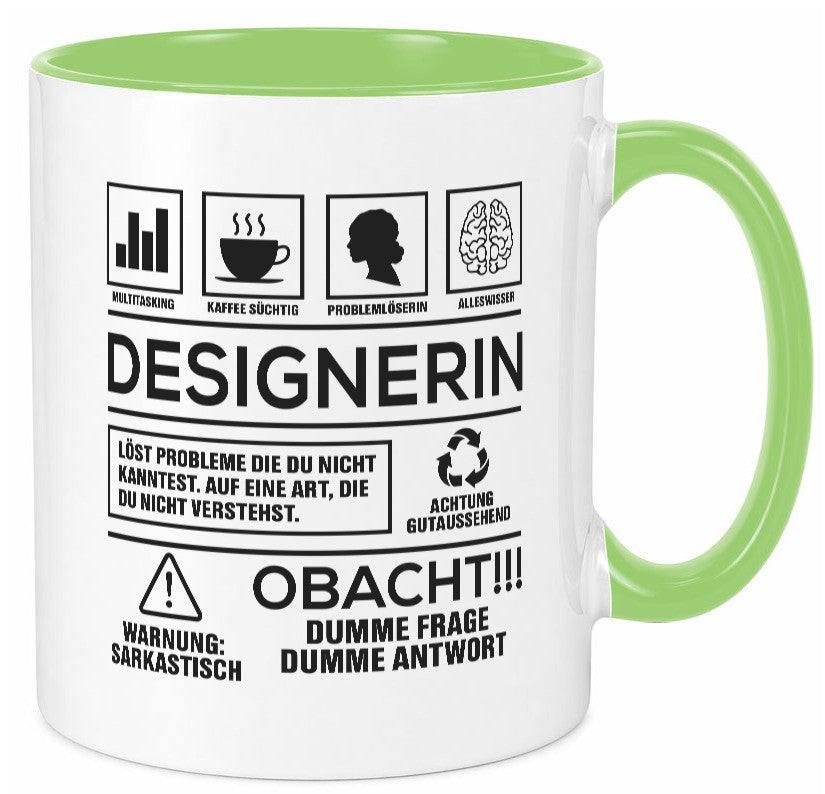 Achtung Probleme Designerin | Mode lustig Humor Geschenkidee Geschenk Tasse