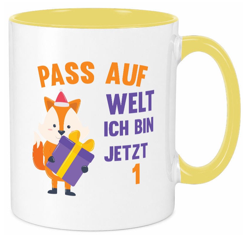 Pass auf Welt ich bin jetzt 1 | Baby Geburtstag lustiger Spruch Geschenk Tasse