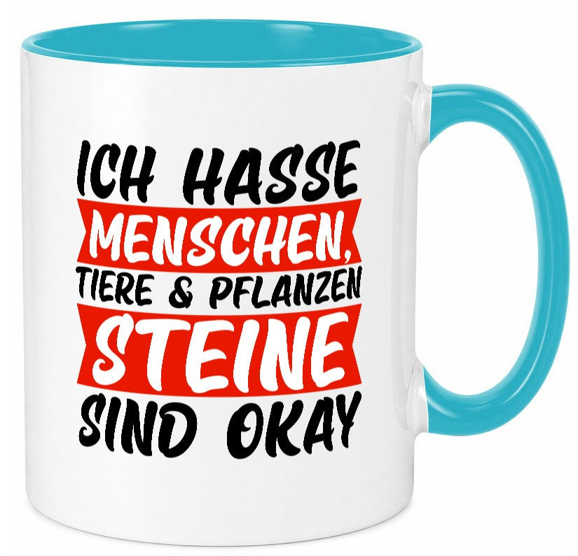 Ich hasse Menschen | Steine Sarkasmus witziger Spruch lustig Humor Geschenkidee Tasse