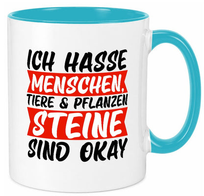 Ich hasse Menschen | Steine Sarkasmus witziger Spruch lustig Humor Geschenkidee Tasse
