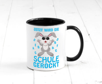 Schule wird gerockt | Schulbeginn Tasse cooler Hase lustiger Spruch Geschenk