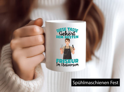 Im Universum: Friseur | Frisör lustiger Spruch Geschenk Humor Geschenkidee Tasse
