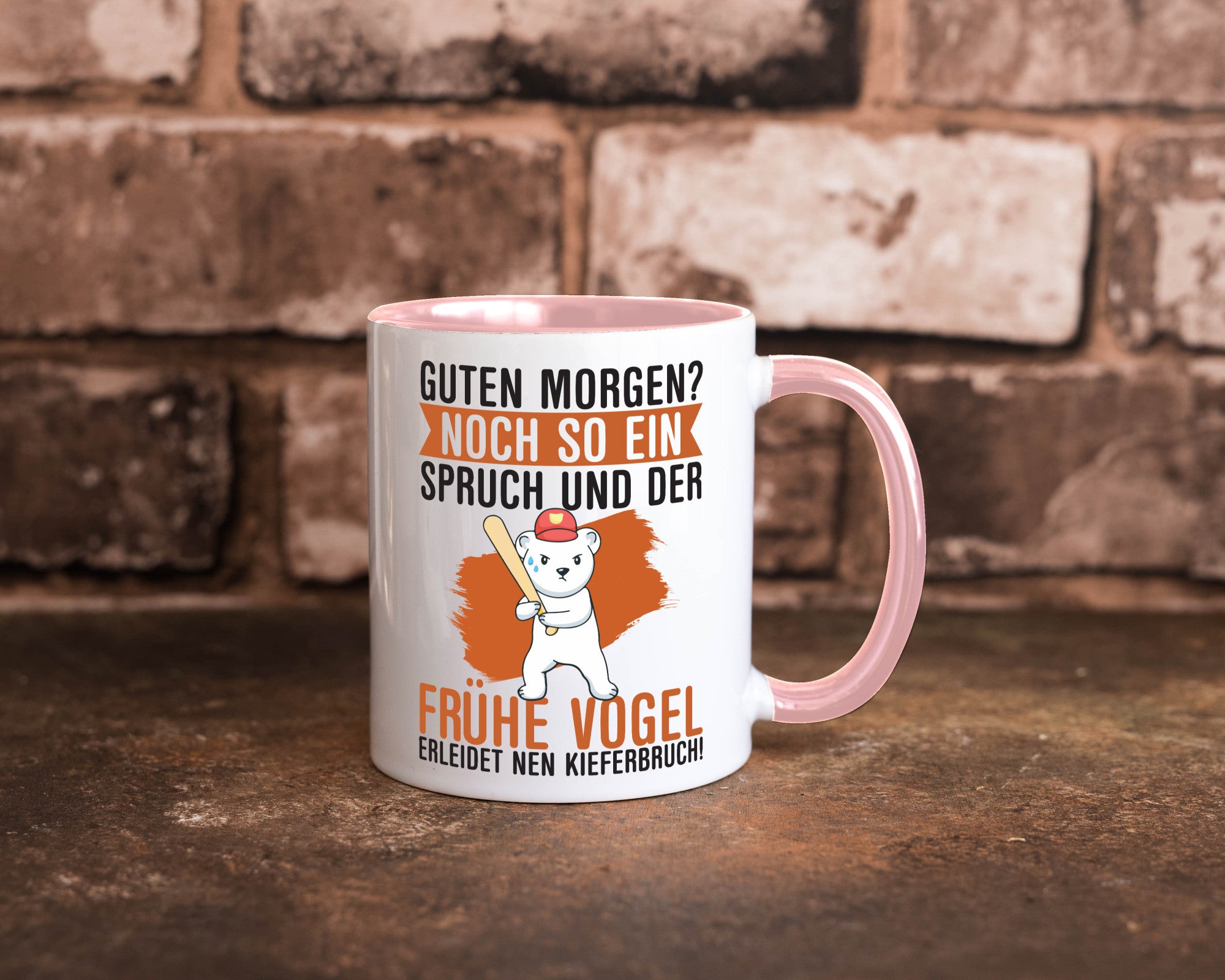 Guten Morgen | Bär Der frühe Vogel erledidet Kiferbruch Humor Geschenkidee Tasse