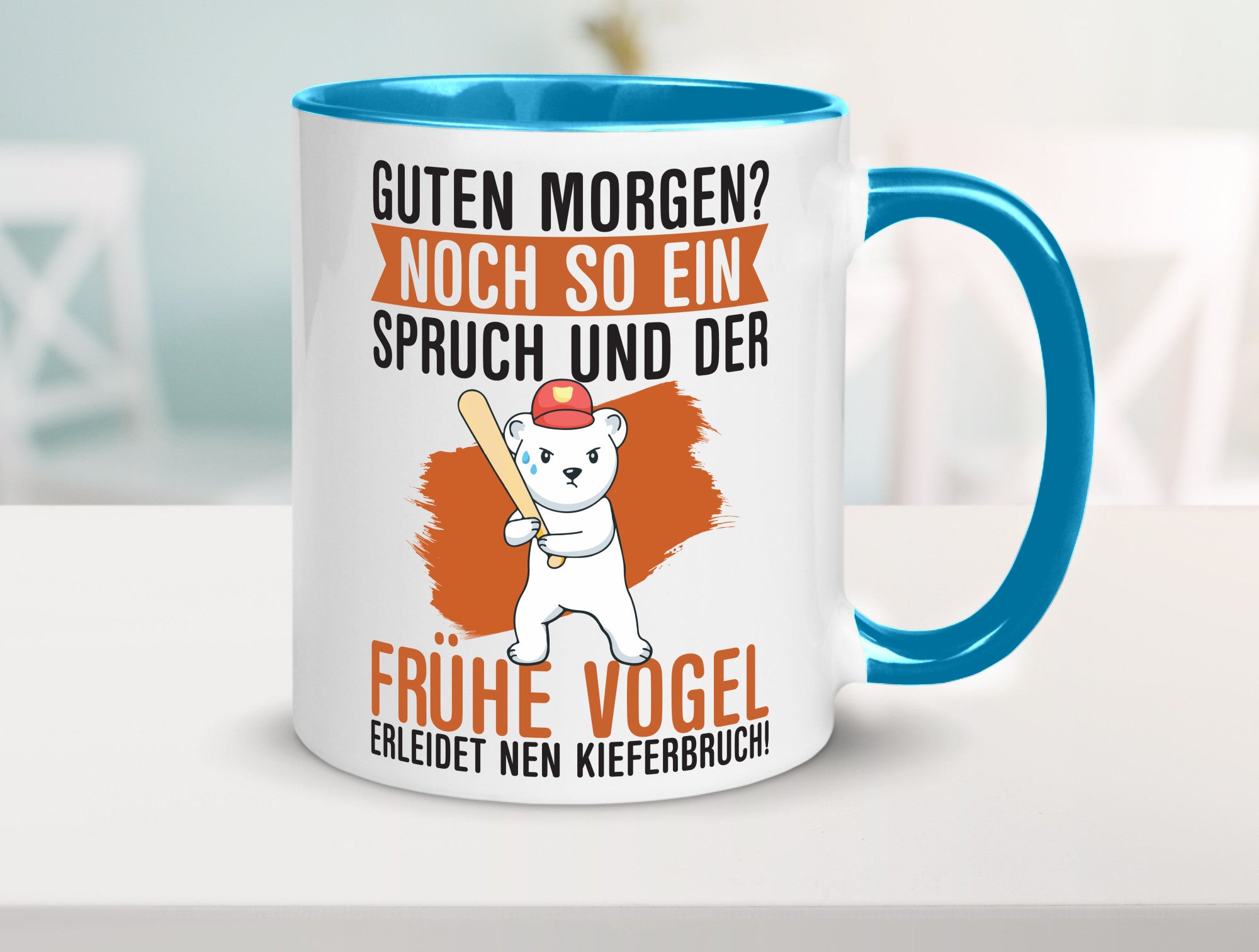 Guten Morgen | Bär Der frühe Vogel erledidet Kiferbruch Humor Geschenkidee Tasse